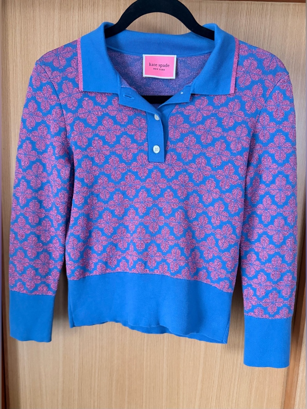 Kate Spade Blue and Pink Polo Knit Top